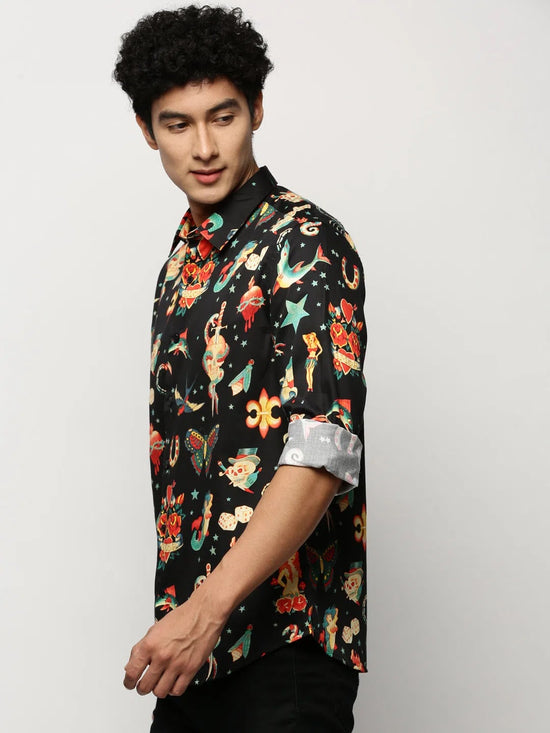 Men Black Printed Shirt-PRISM-M204-1617-Black