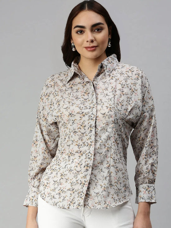 Women's Grey Printed Shirt-AE-10197-Grey