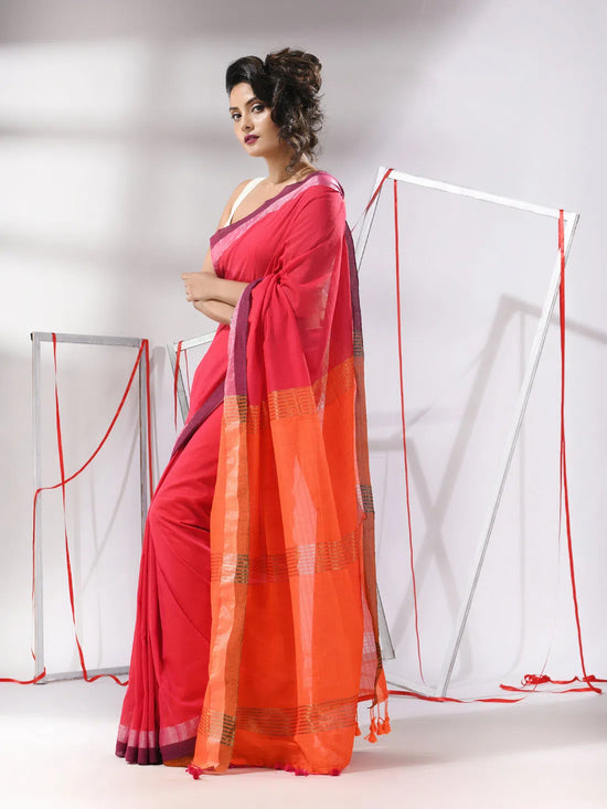 Pink Cotton Saree With Sripe Design And Dual Border-MA55CT06540084