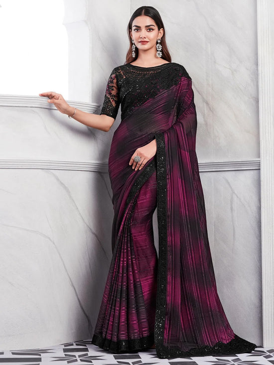 Saree Mall Women's Georgette Magenta Embellished Designer Saree With Blouse Piece-SILVER29005