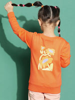 Tales & Stories Orange Printed SweatShirt For Girls