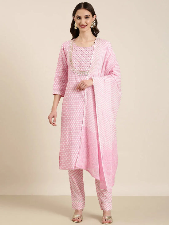 Women Pink Floral Kurta Set-RJF-039-Pink