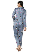 Smarty Pants Women's Silk Satin Grey Color Minnie Mouse Print Full Sleeves Night Suit