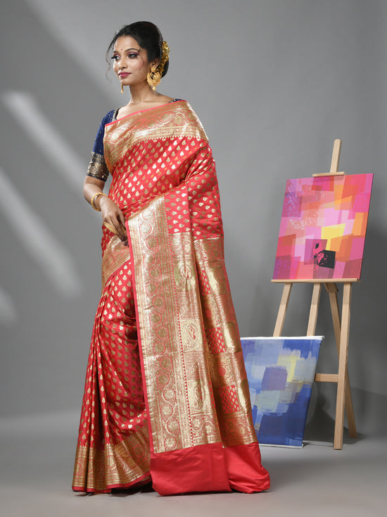 Rouge Pink Katan Silk Banarasi Saree With Ethnic Motifs And Zari Woven Designs-MA52KA441380080