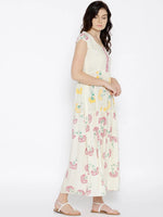 Double color floral printed maxi dress in off white