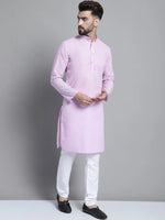 Men's Solid Pure Cotton Kurta With Pyjamas-JOKP-697Purple