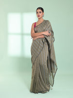 Ecru Cotton Saree With Stripes Pattern-MA59CT06530042