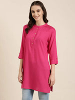 Women Fuchsia Solid Straight Kurti-RJF-001-Fuchsia