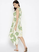 Hankerchief hem printed dress with Yellow print