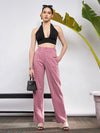 Women Pink Front Darted Knitted Straight Pants