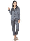 Smarty Pants Women's Silk Satin Dark Grey Night Suit