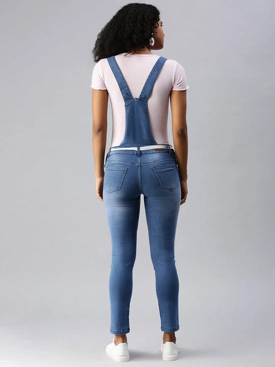 Women's Blue Solid Dungarees-SPC-D7096-Blue