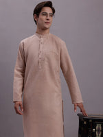 Men's Embroidered Mirror Work Kurta-KO-697Beige