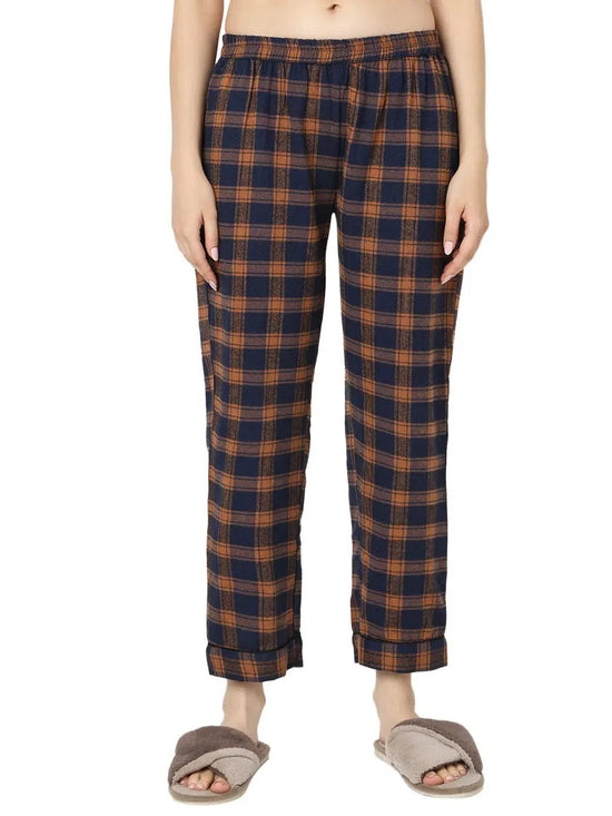 Smarty Pants Women's Brush Cotton Brown Color Checks Night Suit