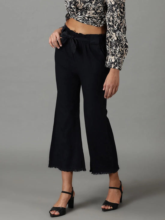 Women's Black Solid Trouser-AL-6006-Black