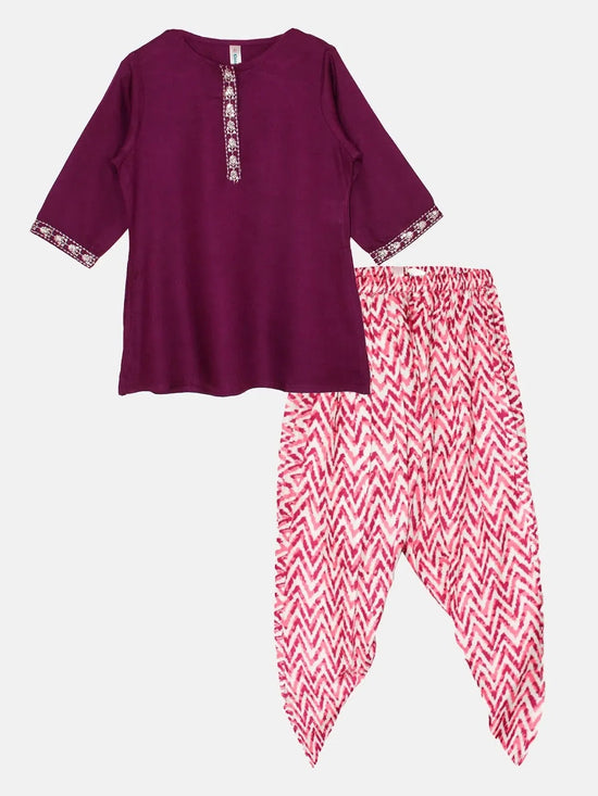 Girls 3/4Th Sleeve Short Kurta & Printed Patiala Pant Set-AW23GKUPP631030