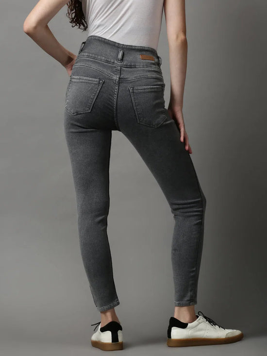 Women's Grey Solid Skinny Fit Denim Jeans-GZ-5292-2-Grey