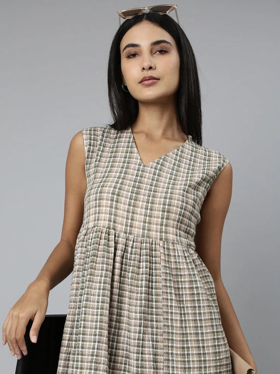 Women Olive Geometrical A-Line Dress-ON-0050-Olive