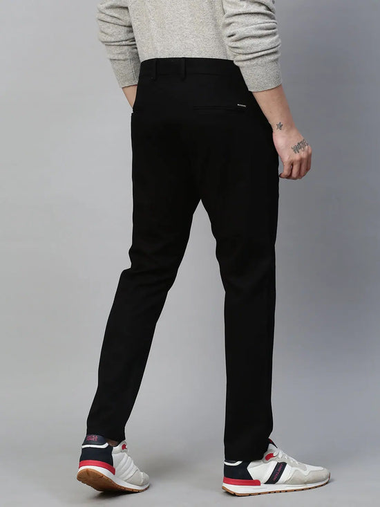 Genips Men's Cotton Stretch Caribbean Slim Fit Solid Trousers - Black Color