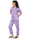 Smarty Pants Women's Silk Satin Lilac Color Minion Print Night Suit