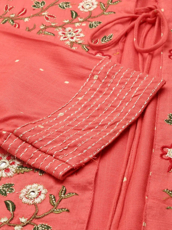 Women's Coral Printed Anarkali Kurta-AT-A-271-Coral