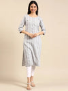 Women's Grey Solid Straight Kurta-SKC-789-Grey