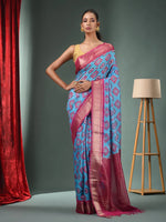 Sky Blue Blended Silk Handwoven Ajrakh Print Saree-MA50BSL34830019