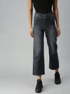 Women's Grey Solid Denim Wide Leg Jeans-IM-9819-Grey