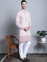 Men's Chikankari Embroidered Kurta with Pyjama.-JOKP-P-5009Pink