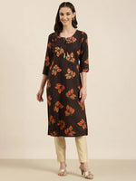 Women Coffee Brown Floral Straight Kurta-NJ-3393332-Coffeebrown