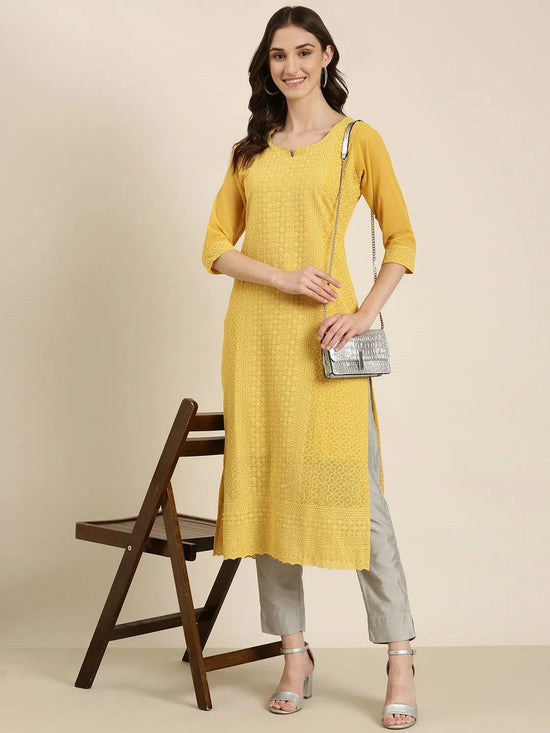 Women Mustard Embellished Straight Kurta-SKC-1245-Mustard