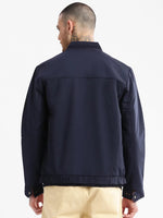 Men Mock Collar Navy Blue Solid Bomber Jacket-ZD-3100-Navyblue