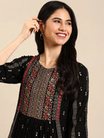 Women's Black Printed Anarkali Kurta-GW-1385-Black