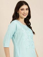 Women Blue Solid Straight Kurta-NJ-3709228-Blue