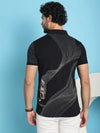 Venitian Men All Over Printed Black Cotton Polo Neck T-Shirt