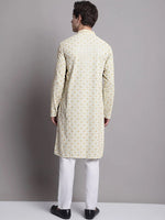 Men's Light Green Chikankari Embroidered and Sequence Kurta with Pyjama.-JOKP-P-5001Pista