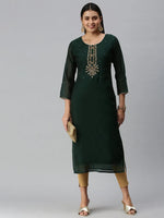 Women's Green Floral Khatwa Straight Kurta-GC-1005-Green