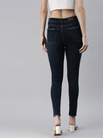 Women's Blue Solid Denim Slim Jeans-GZ-5162-Blue