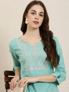 Women Turquoise Blue Chevron Straight Kurta-AT-A403-K-Turquoiseblue