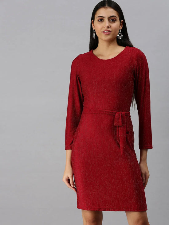 Women Red Solid Sheath Dress-AE-9878-Red