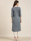 Women Navy Blue Printed Straight Kurta-AT-A735-K-Navyblue