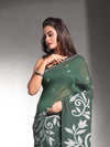 Dark Green Pure Cotton Soft Saree With Nakshi Designs-MA54CT041380007