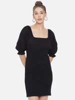 Solid Black Smocking Dress