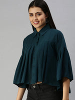 Women Teal Solid A-Line Top-AE-7012-Teal