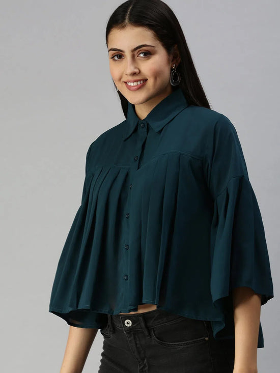 Women Teal Solid A-Line Top-AE-7012-Teal