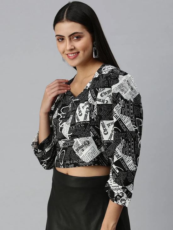 Women Black Printed Crop Corset Top-AE-7028-Blackwhite