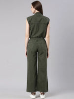 Women Solid Olive Basic Jumpsuit-GZ-5608-Olive