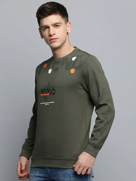 Men Green Printed Casual Sweatshirt-BP-1433-Olive