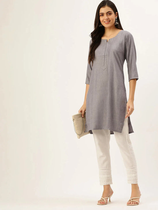 Women's Grey Embellished Straight Kurtas-SKC-2010-Grey