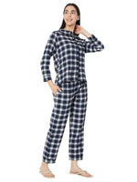 Smarty Pants Women's Brush Cotton White & Blue Color Checks Night Suit